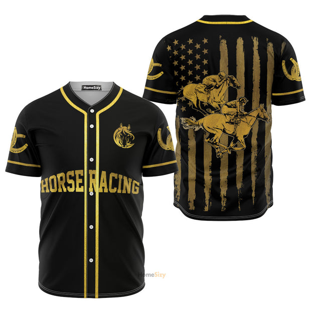 Custom Name Horse Racing Golden - Personalized Baseball Jersey