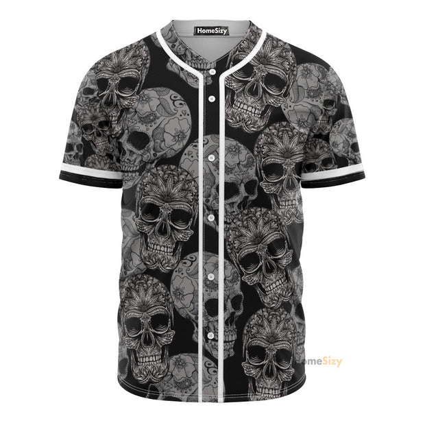 Floral Scary Skulls - Baseball Jersey