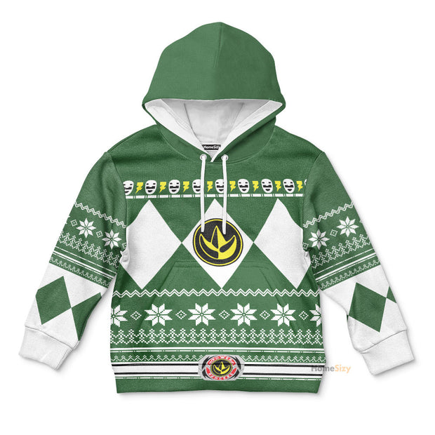 3D Green MIGHTY MORPHIN Power Ranger Ugly Custom Cosplay Costume Kid Hoodie QT306019Hc