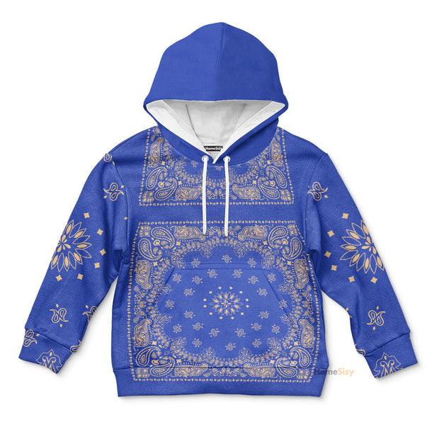 QT204319 3D Royal Blue Bandana Snoop Custom Kid Hoodie