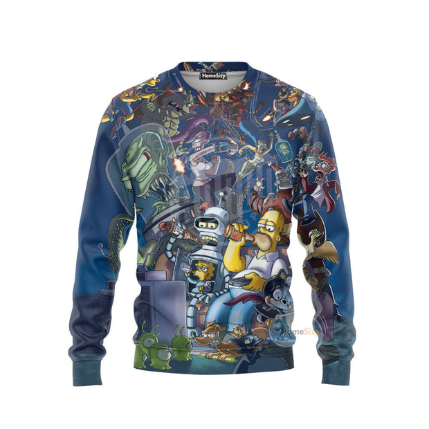 3D The Simpsons Futurama Infinitely Secret Crossover Crisis Custom Sweatshirt QT305156Tf