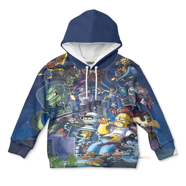 3D The Simpsons Futurama Infinitely Secret Crossover Crisis Custom Kid Hoodie QT305156Tf