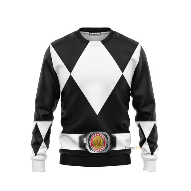 Black MIGHTY MORPHIN Power Ranger Custom Cosplay Costume Sweatshirt QT212232Hf