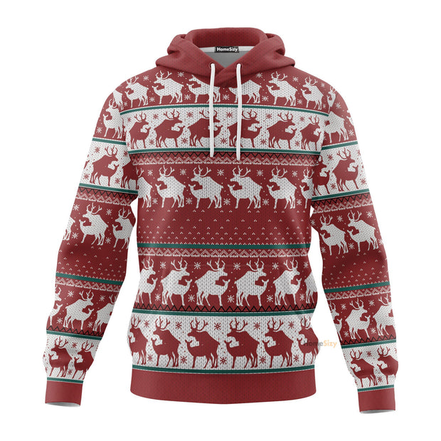 3D Red Reindeer Christmas Ugly Custom Hoodie QT308900