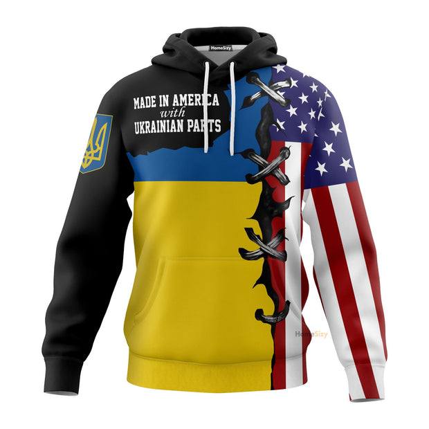 American Ukrainian Flag Hoodie Made In American With Ukrainian Parts Merch Support For Ukraine QT211406Hf