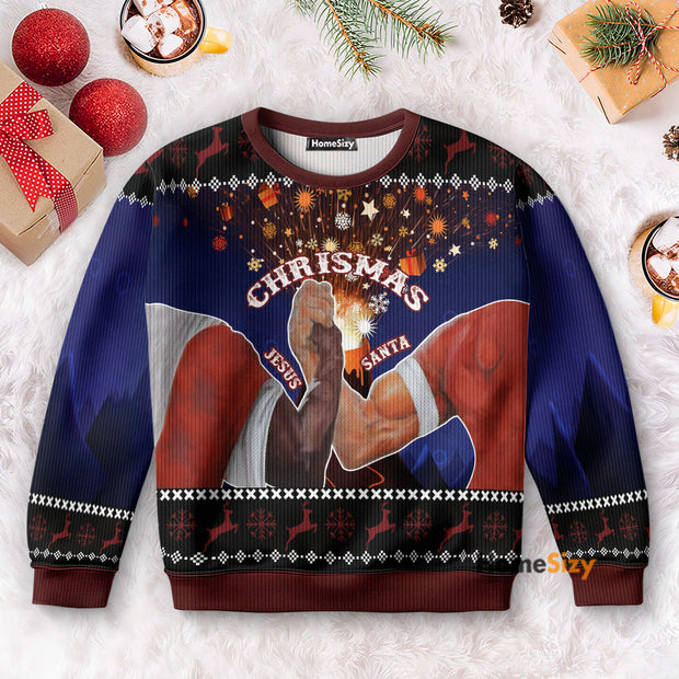 Handshake Santa and Jesus Christmas - Ugly Christmas Sweater QT308997