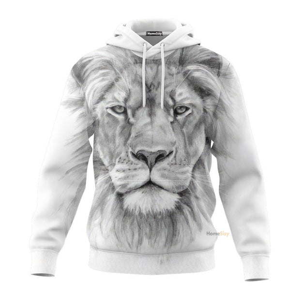Black And White Lion Face Realistic Graphic Picture - 3D Tshirt