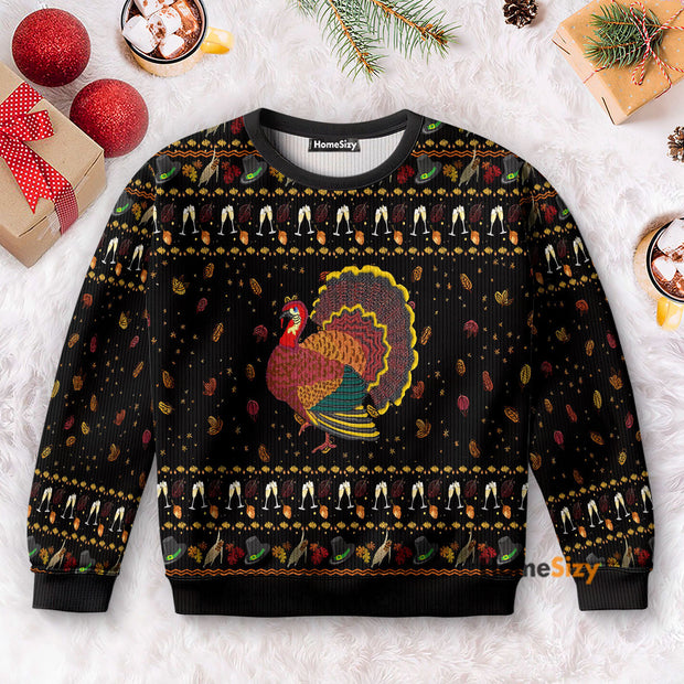 3D Party Turkey Thanksgiving - Ugly Christmas Sweater QT309065