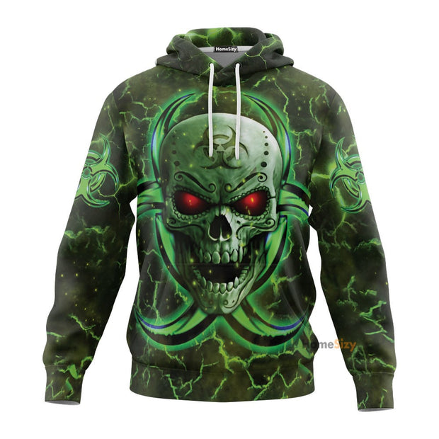 Biohazard Symbol Green Flame Skull 3D Printed Hoodie QT301239He