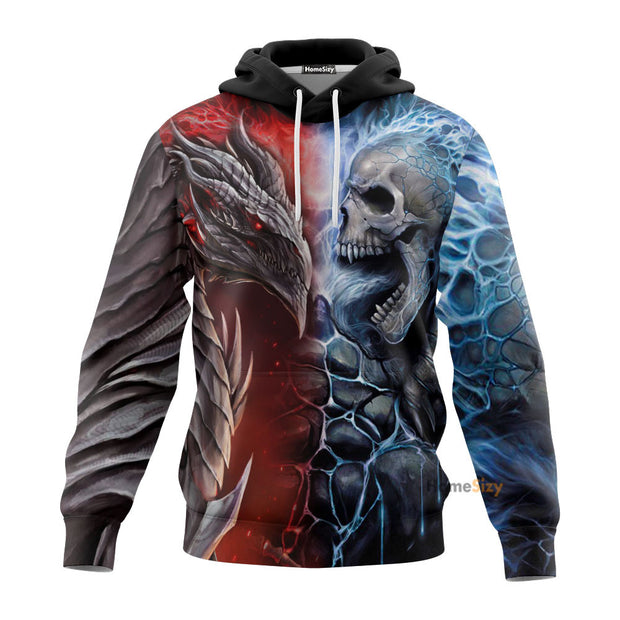 Fantasy Fire Dragon vs Blue Flame Skull 3D Printed Hoodie QT205091Ta