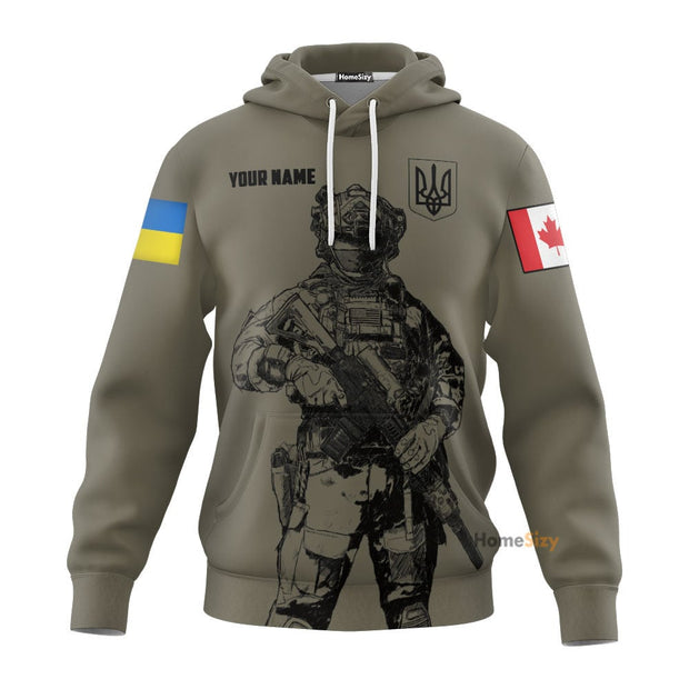 Personalized Custom Name Canada Ukraine Soldier Hoodie Canadian Support Ukraine Merch QT210175Hf