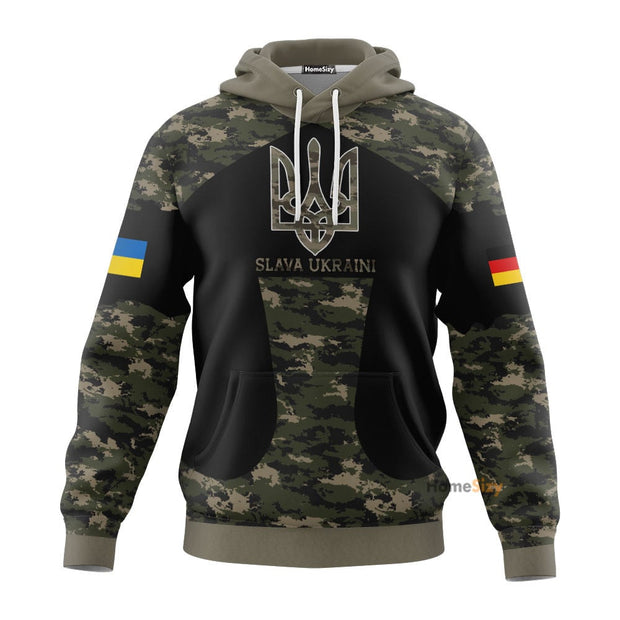 German Stand With Ukraine Slava Ukraini Camo Hoodie German Support Ukraine Clothes Gift QT206364Hf