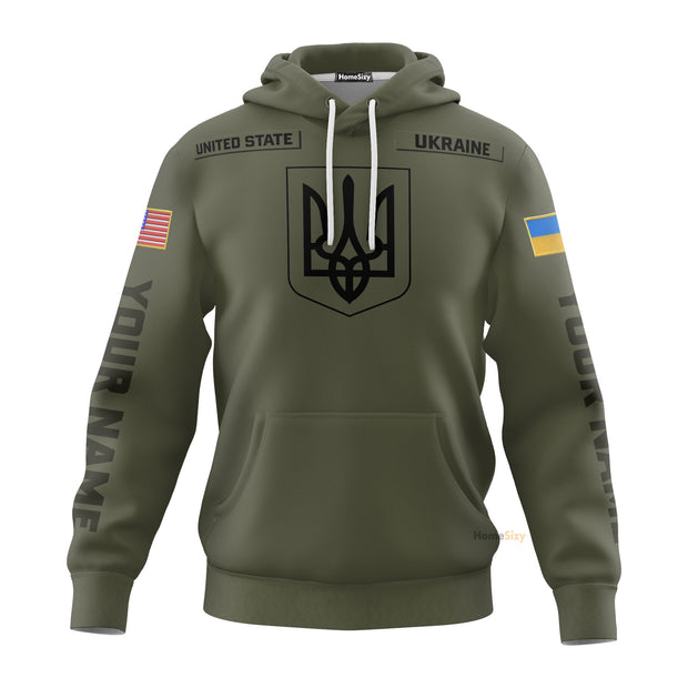 Personalized Custom Name United States Stand With Ukraine Hoodie Ukraine Trident Clothing QT212200Hf