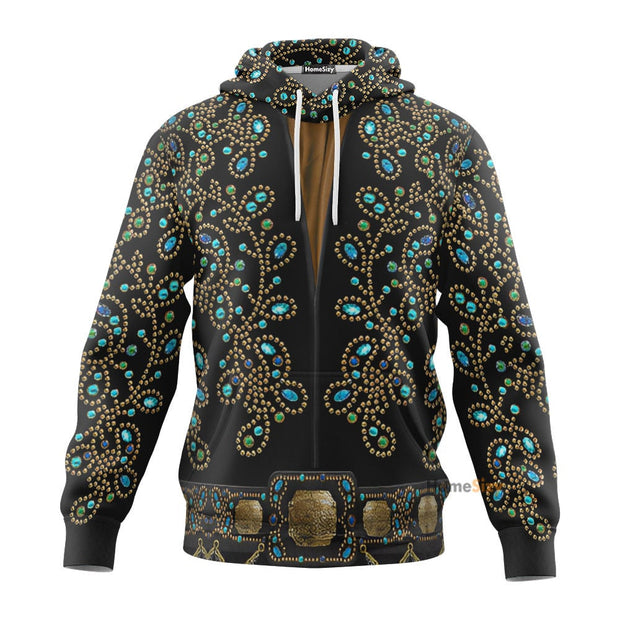 3D Elvis Presley Spanish Flower Black With Green Stones Custom Cosplay Costume Tshirt Hoodie QT211279Hf