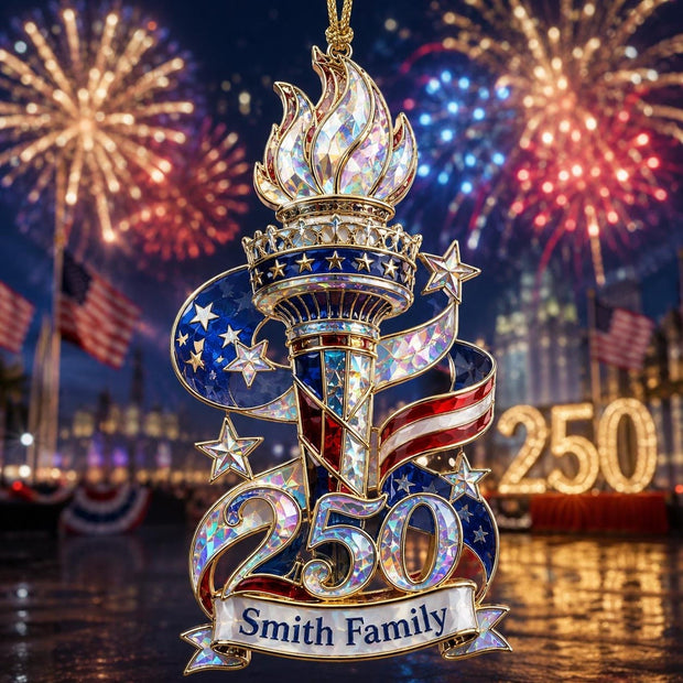 America 250th Liberty Torch Independence - Personalized Acrylic Ornament - Chrismas Gift For Family