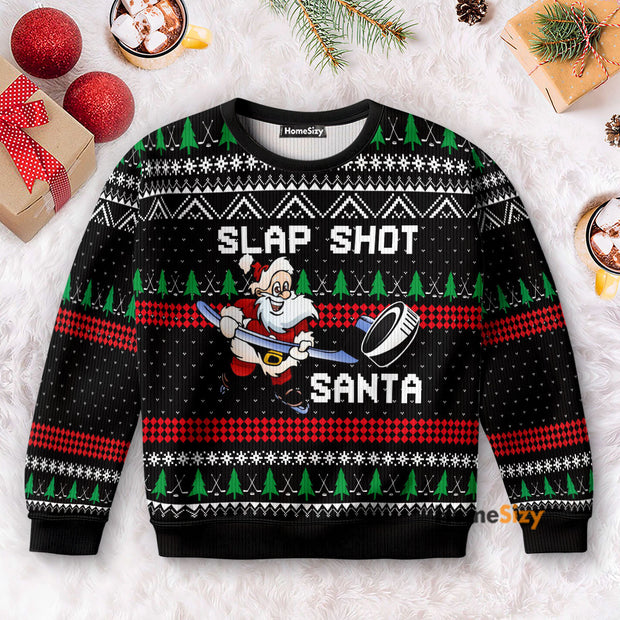 Slap Shot Santa Funny - Christmas Gift For Adults - Ugly Christmas Sweater