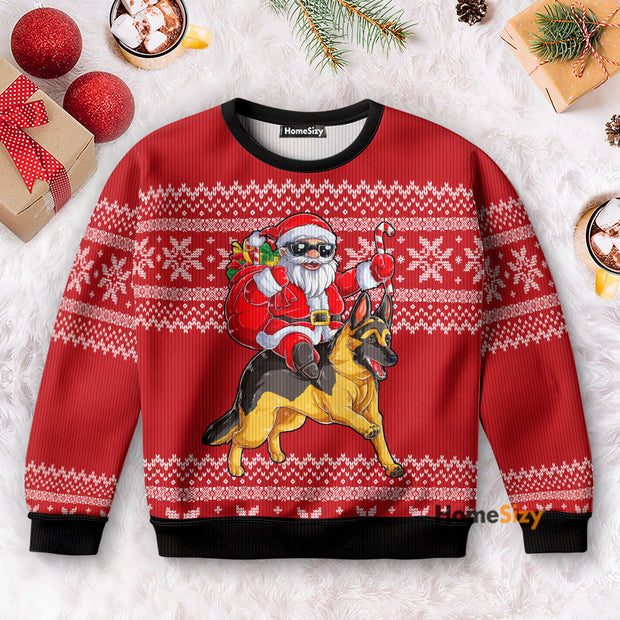 Santa Riding German Shepherd - Christmas Gift For Adults - Ugly Christmas Sweater PN112982