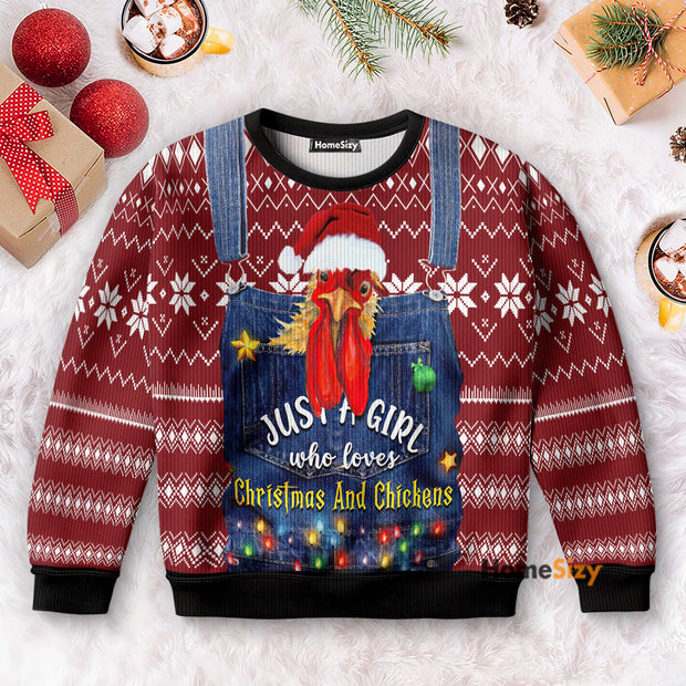 Just A Girl Who Loves Christmas And Chickens - 3D Ugly Christmas Sweater PN112748