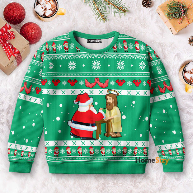Santa And Jesus Shake Hands - Christmas Gift For Adults - 3D Ugly Christmas Sweater QT309601