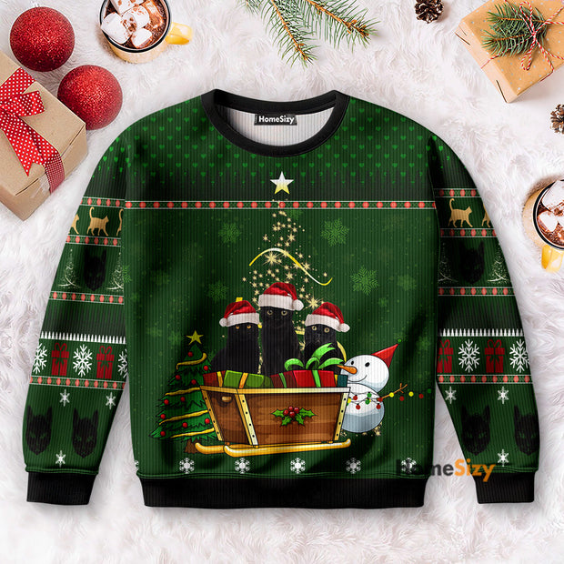 Black Cat Wearing Christmas Hat Funny - Christmas Gift For Adults - 3D Ugly Christmas Sweater