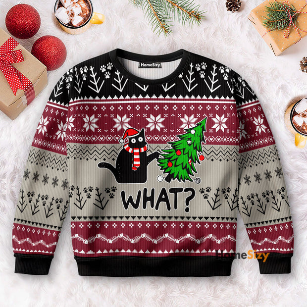 What Cat Kick Christmas Tree - Christmas Gift For Adults - 3D Ugly Christmas Sweater