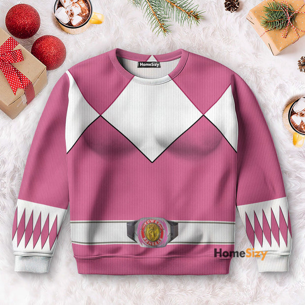 Mighty Morphin Pink Power Rangers Custom Cosplay Costume Pullover Ugly Sweater