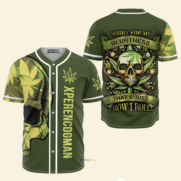 Custom Name Sorry For My Blunt Skull Weed Green - Personalized Baseball Jersey