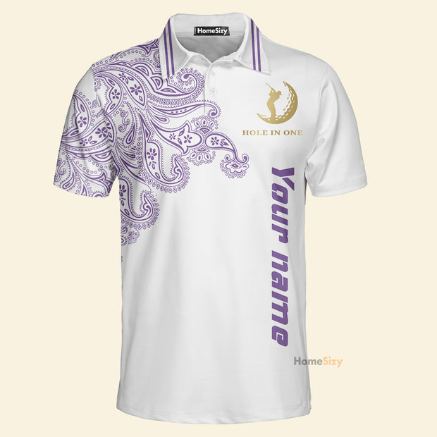 Personalized Custom Name Golden Your Hole Is My Goal Custom Cosplay Polo Shirt, Golden Golfer Purple Golf Shirt For Men
