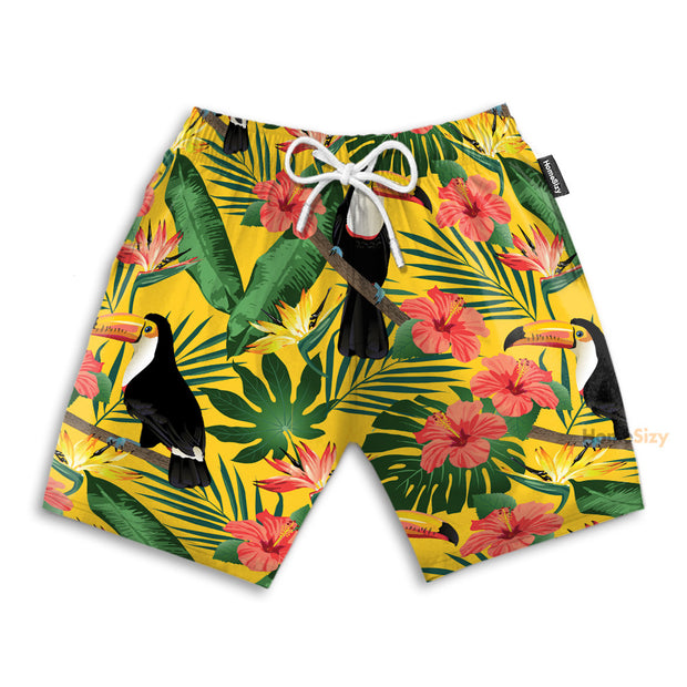 Toucans Summer Flowers And Birds - Beach Shorts