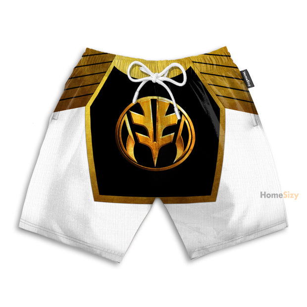 Mighty Morphin Power Ranger White Funny Cosplay Costume - Beach Shorts