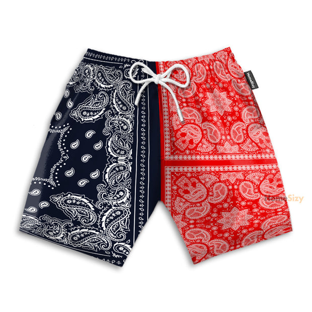 Two Paisley Bandanas Navy And Red - Beach Shorts