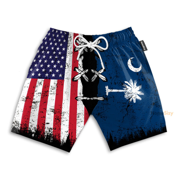 South Carolina x American Flag VIntage Style - Beach Shorts