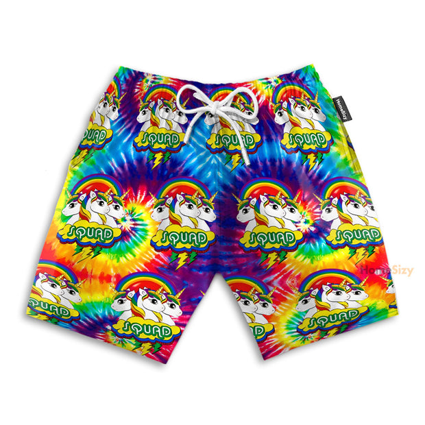 LGBT Pride Unicorn Squad Rainbow Tie Dye Funny Style - Beach Shorts