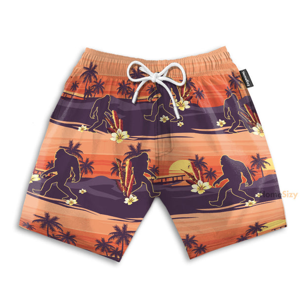 Sunset Silhouette Walking Bigfoot Funny Style - Beach Shorts