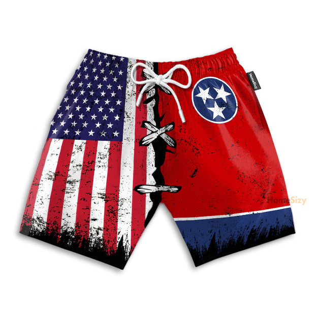 Tennessee x American Flag Vintage Style - Beach Shorts