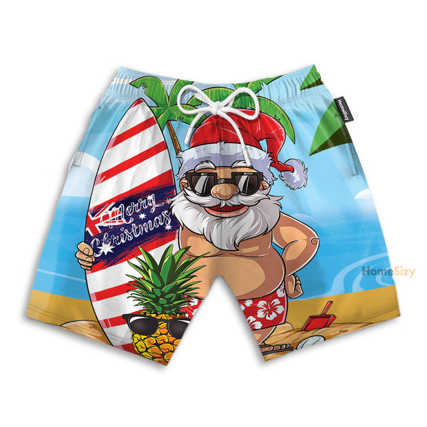 Funny Santa Let's Surf Summer Vibe - Beach Shorts