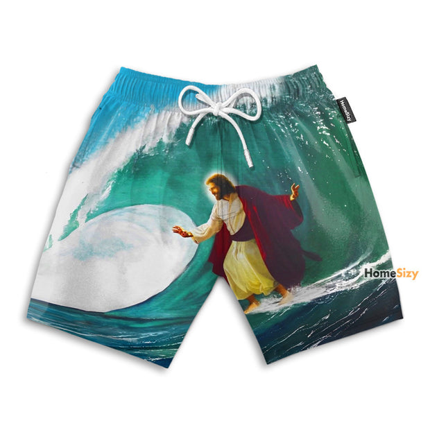 Surfs Up Jesus Funny Style - Beach Shorts