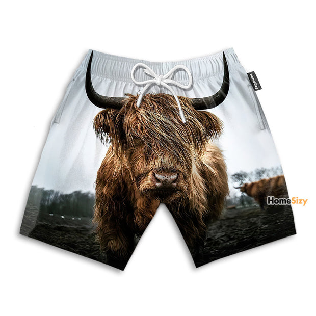 Highland Cattle Dark Color Style - Beach Shorts