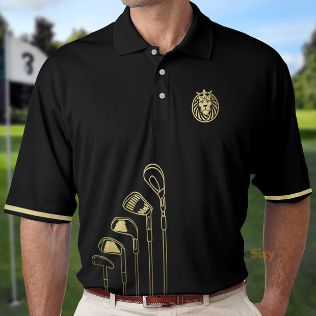Live Like A King Playing Golf Black And Gold Polo