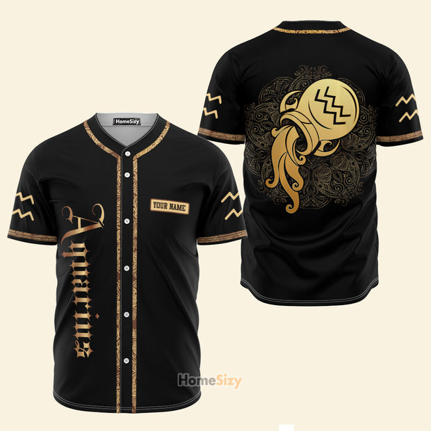 Custom Name Golden Aquarius Zodiac Z05 - Personalized Baseball Jersey