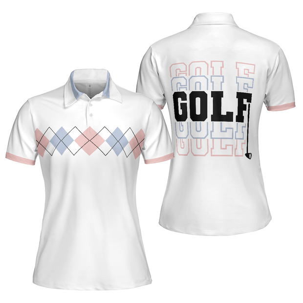 Pink Blue And Black Argyle Golf - Women Polo
