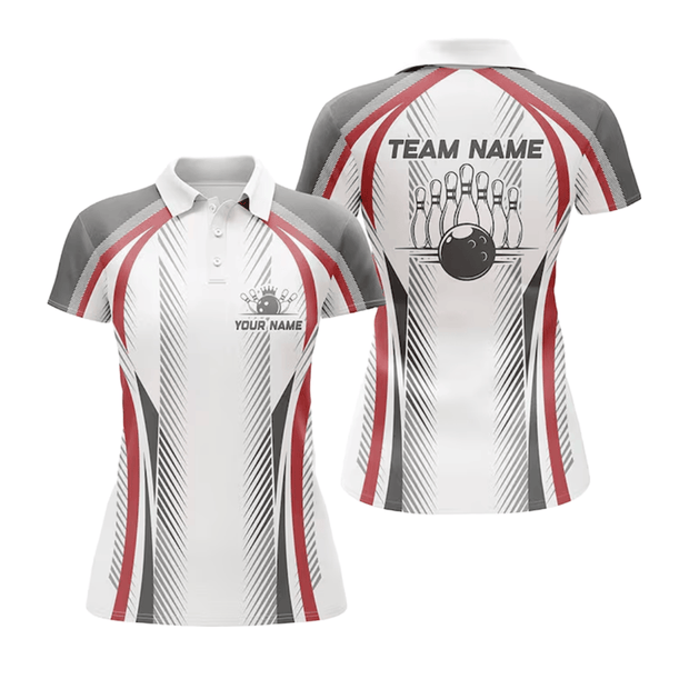 Custom Name And Team Pattern Abstract Stripes Bowling - Personalized Women Polo