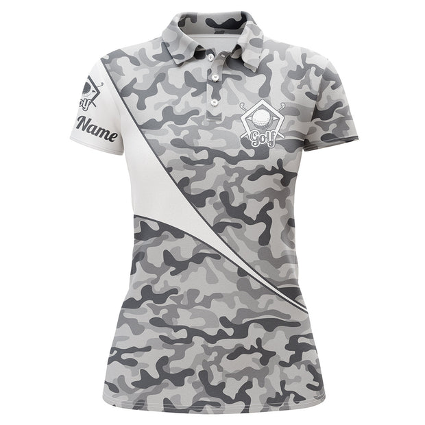 Custom Name Gray Camo Golf - Personalized Women Polo
