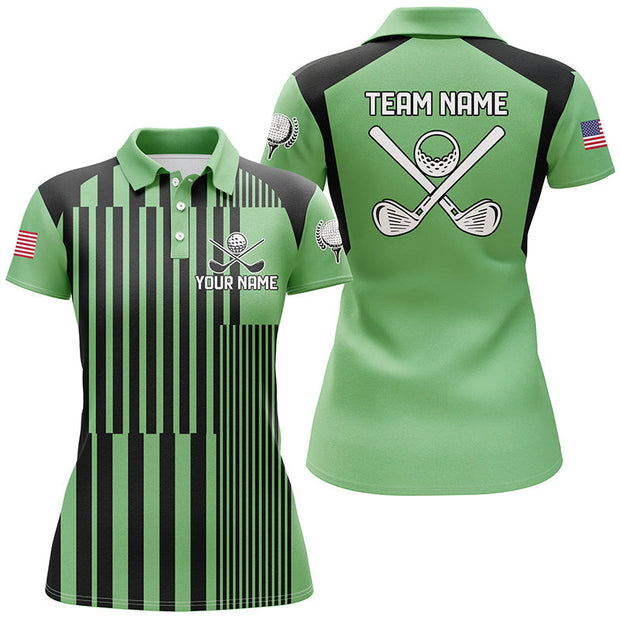 Custom Name And Team Green And Black Stripe Pattern Golf - Personalized Women Polo