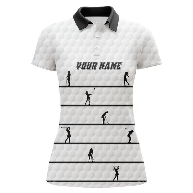 Custom Name Black White Golfer - Personalized Women Polo