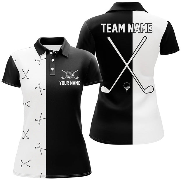 Custom Name And Team Black And White Golf - Personalized Women Polo