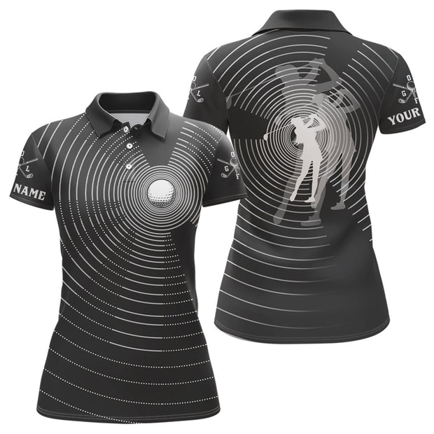 Custom Name 3D Effect Golf Ball And Golfer - Personalized Women Polo