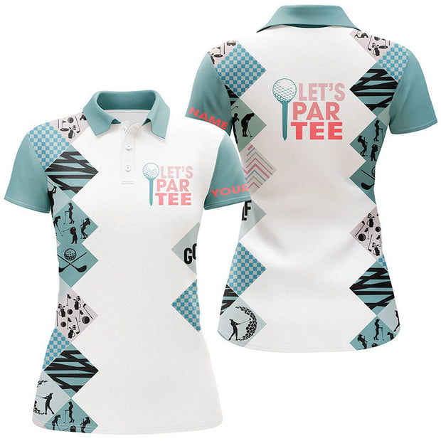 Custom Name Let's Par Tee White Golf - Personalized Women Polo