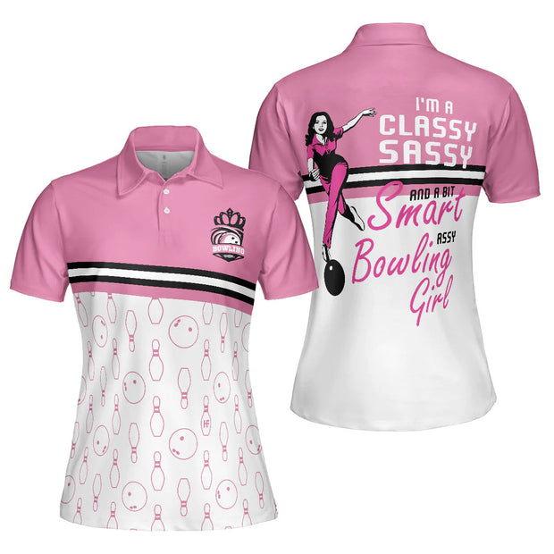 I'm A Classy Sassy Pink Bowling Ball And Pin Pattern - Women Polo
