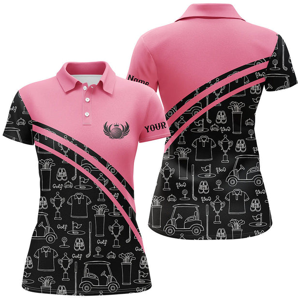 Custom Name Black Pink Golf Pattern - Personalized Women Polo